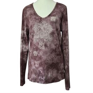 Sledge Women's Y2K Grunge Tie Dye V-Neck Long Sleeve Top Women’s XL